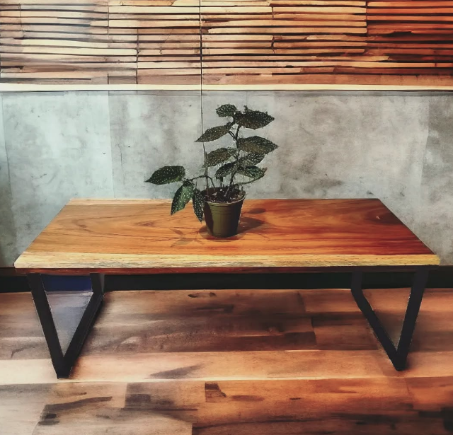 Mesa de centro de madera rústica con patas de metal
